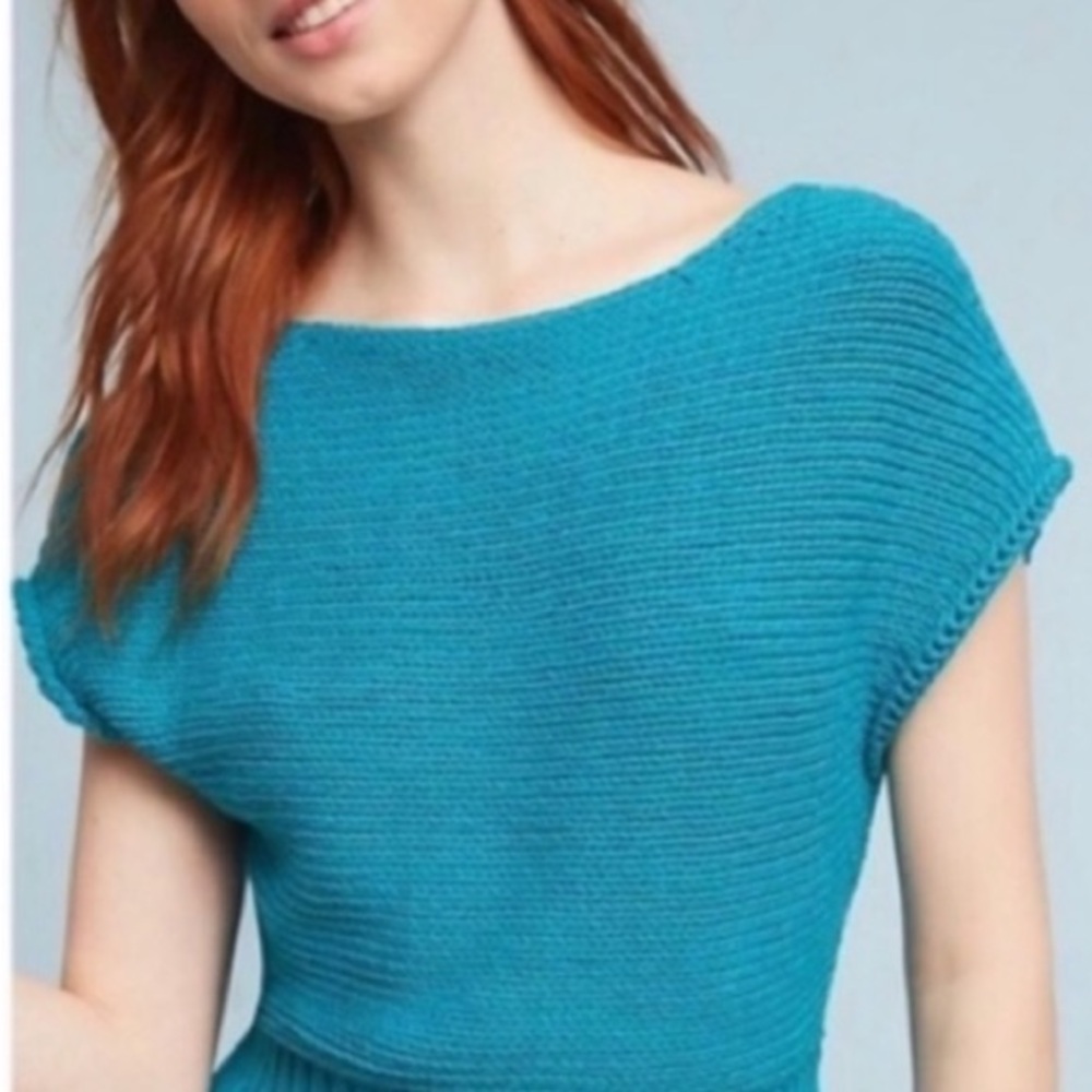 Anthropologie Moth Cropped Riverwalk Turquoise Sweater